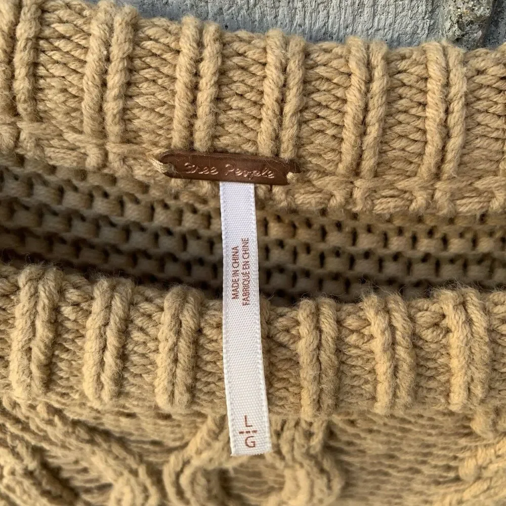 Free People Dream Cable Chunky Knit Crewneck Sweater Oversized Slouchy Relaxed L